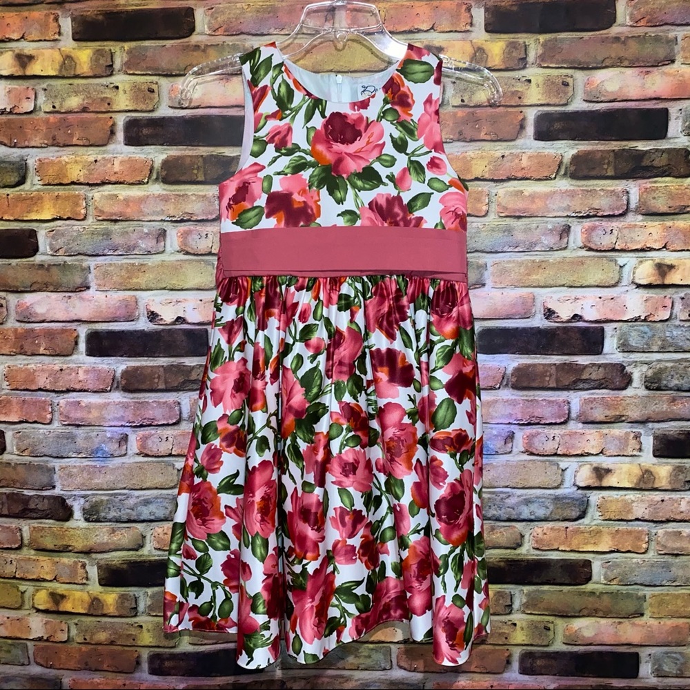 High Quality Easter Church Sunday Kids Knee Length Dress with Pink Flowers